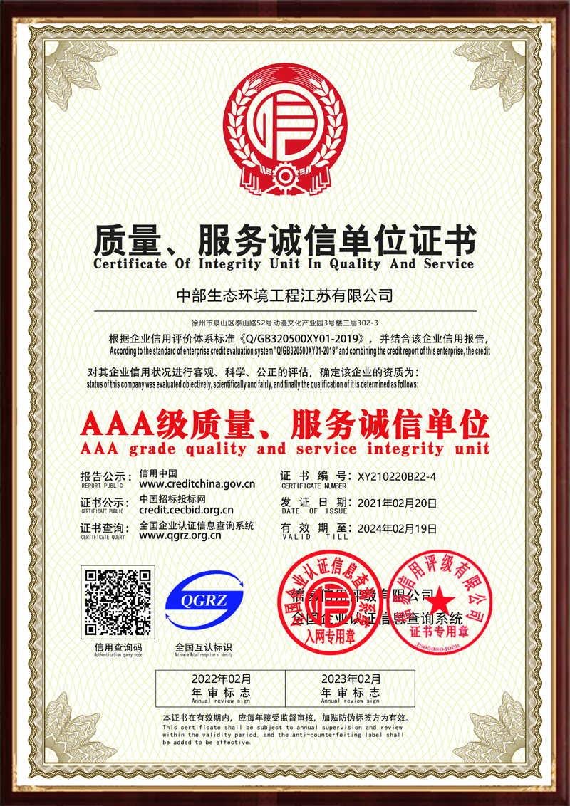 質(zhì)量、服務(wù)誠信單位證書